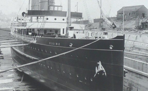 Isle of Man 20 knot turbine steamer ‘Viking’ of 1905 in dry dock on the River Tyne